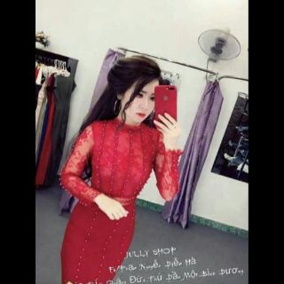 Đầm body ren váy thun đính chuỗi