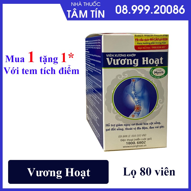 [CHÍNH HÃNG MUA 1 TẶNG 1 ] Viên xương khớp Vương Hoạt - Giảm thoái hóa cột sống, thoát vị địa đệm ( Lọ 80 viên )