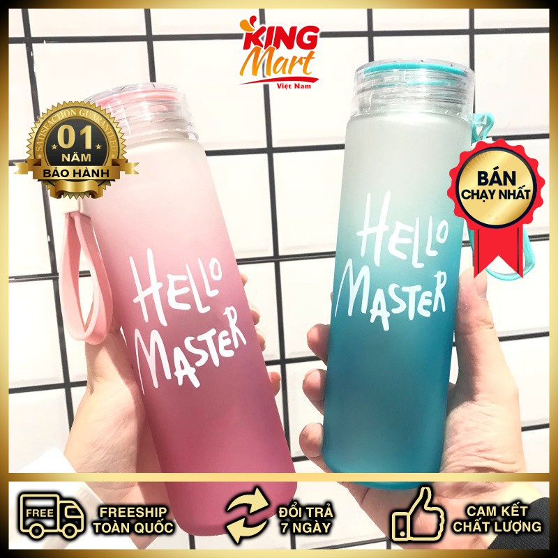 Bình Nước Thủy Tinh In Chữ Hello Master 400ML có dây xách-Bình Nước Thủy Tinh Hello Master (Màu ngẫu nhiên) Kingmart