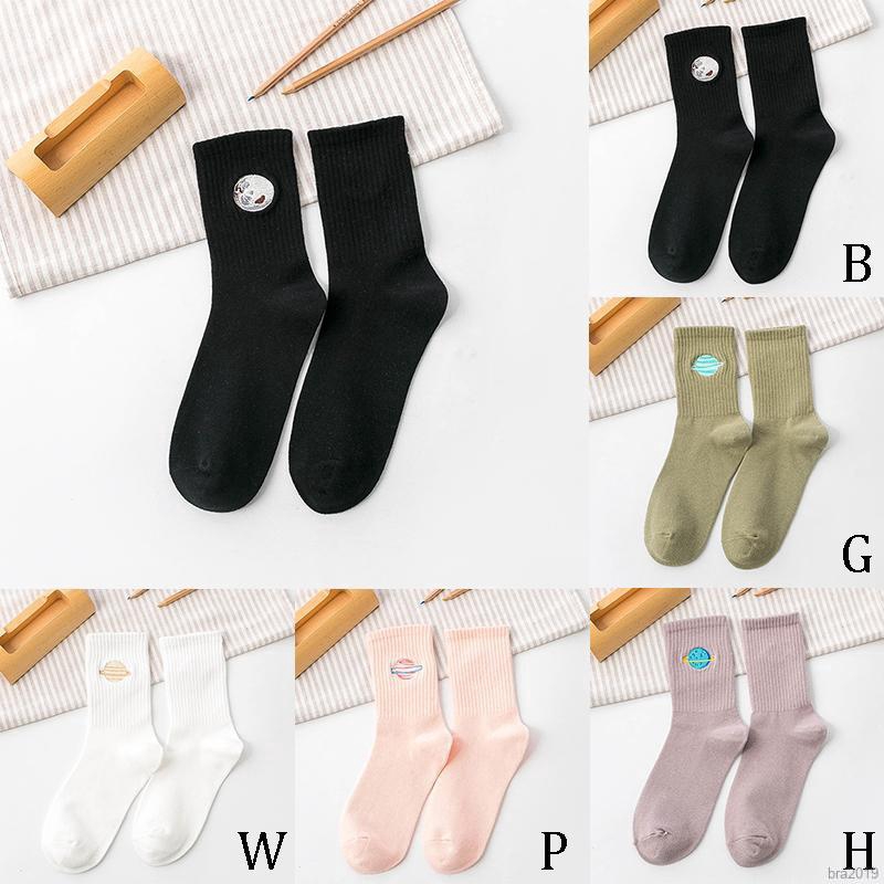 Women Long Fashion Wild Cotton Planet Print Vertical Stripes Socks | BigBuy360 - bigbuy360.vn