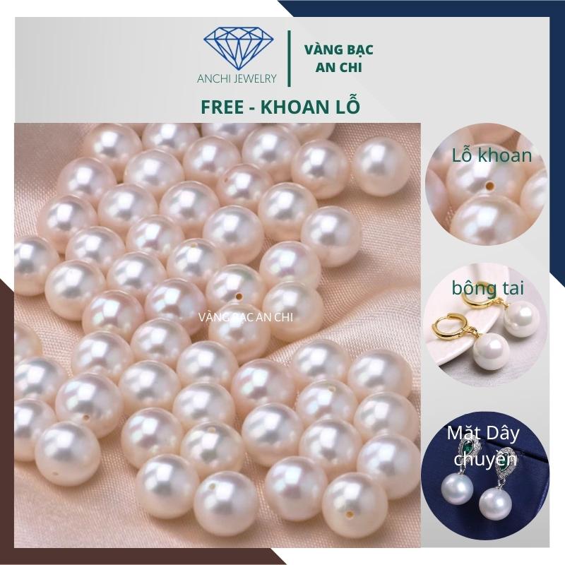 Hạt trai tròn xoe gắn nhẫn / bông tai / mặt dây chuyền, độ bóng 5A không vết sinh trưởng. Anchi jewelry