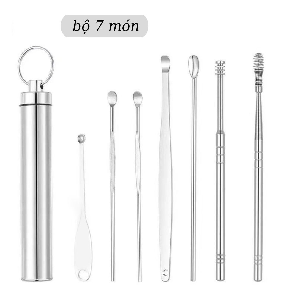 Bộ lấy ráy tai bằng thép không gỉ, bộ dụng cụ vệ sinh tai móc chìa khoá tiện lợi - B7M