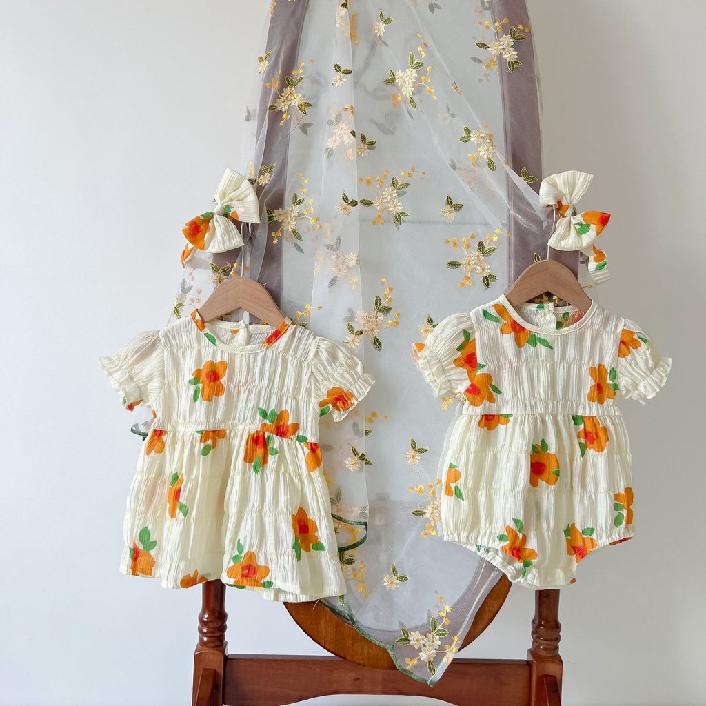 Áo Liền Quần Bằng Cotton Tay Ngắn Họa Tiết Hoa Phong Cách Phương Tây Thời Trang Mùa Hè 2023 Cho Bé Gái