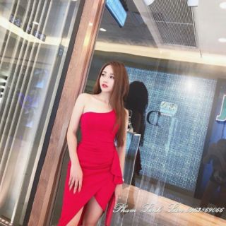 Đầm body lệch vai, tà đắp kiểu