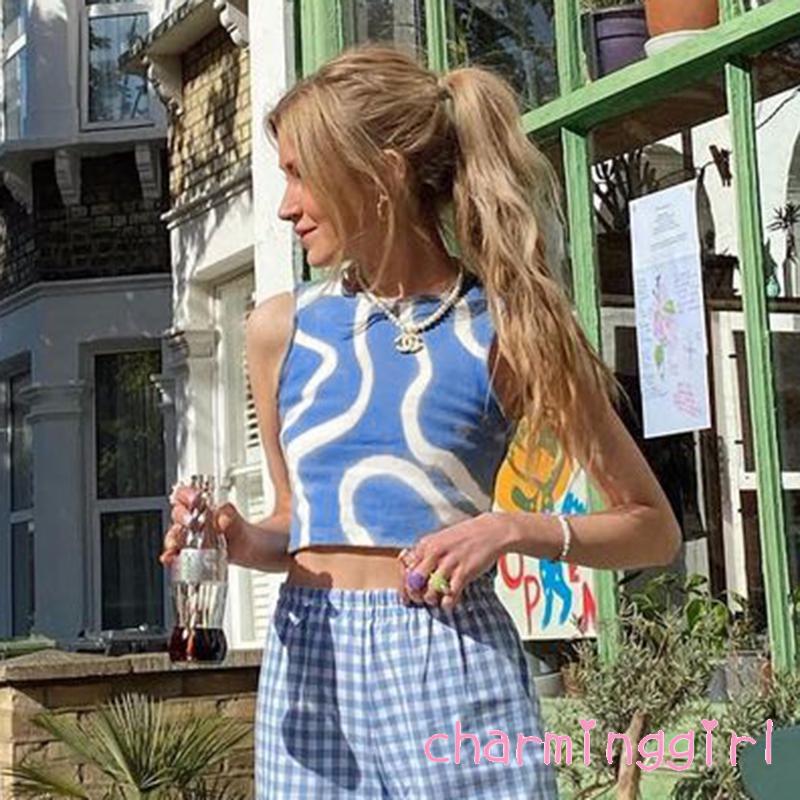 Áo Lửng Không Tay Dáng Ôm In Hoạ Tiết Kẻ Sọc Trừu Tượng Gợi Cảm Cho Phụ Nữ | BigBuy360 - bigbuy360.vn