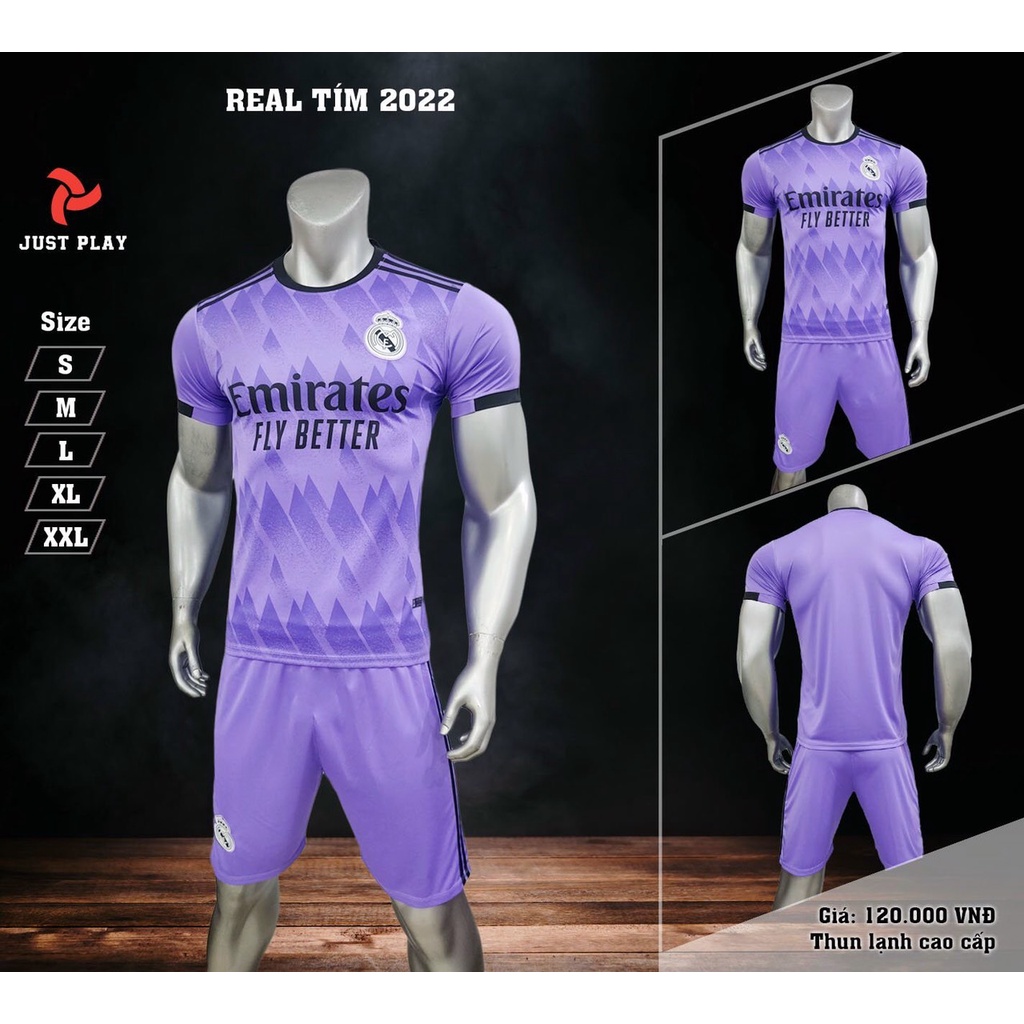 Bộ quần áo đá banh Real Tím sân khách JP2023