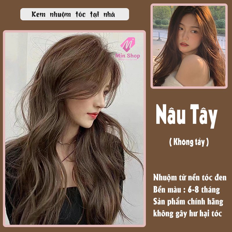 thuốc nhuộm tóc màu nâu tây . tặng kèm oxi trợ dưỡng và bao tay