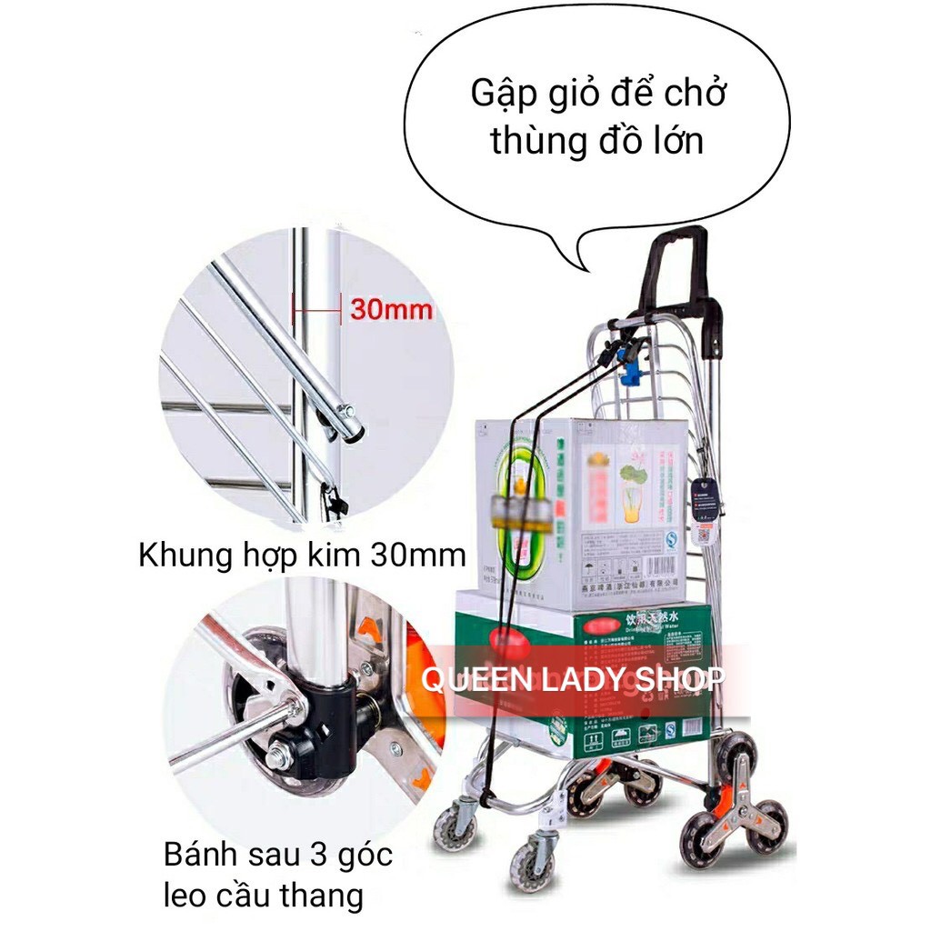 Xe kéo đi chợ leo cầu thang 3 bánh hợp kim nhôm gọn nhẹ tiện lợi dễ dàng siêu nhẹ