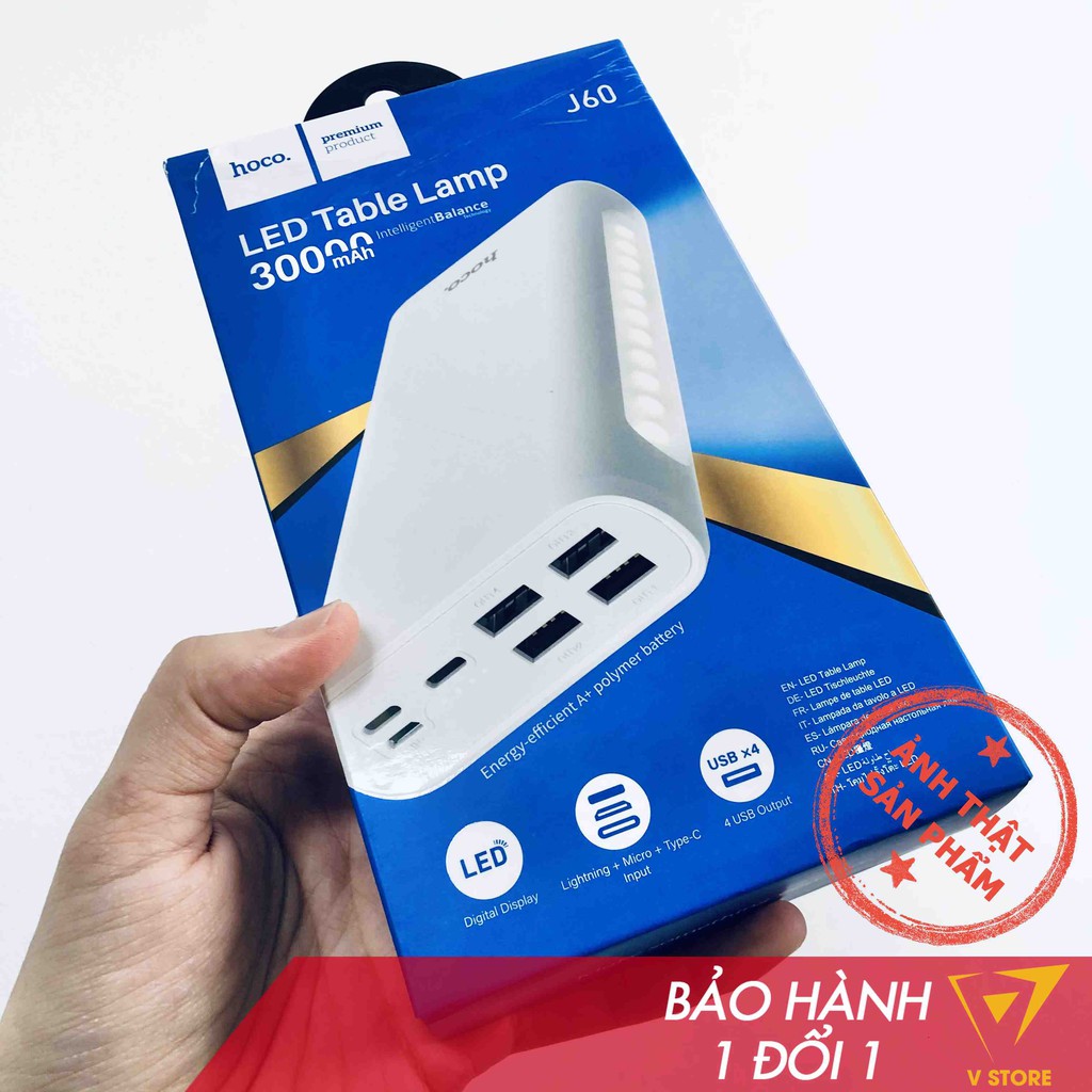 [Kiêm đèn pin] Pin sạc dự phòng 30000 mah Hoco J60 4 cổng usb tích hợp đèn khẩn cấp siêu sáng [hoco đà nẵng]