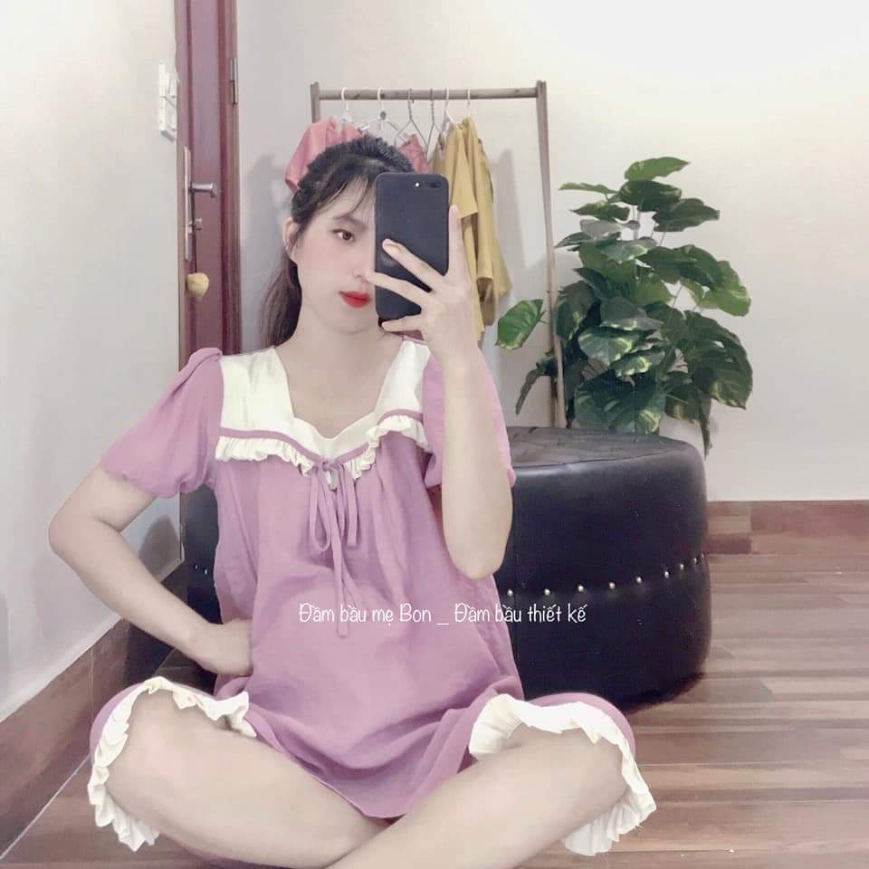 Bộ đồ bầu lửng phối ngực trắng màu sắc trẻ trung B001
