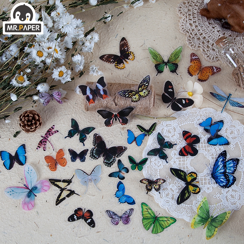 Set 40 nhãn dán họa tiết bướm dùng để trang trí album/lưu bút thủ công