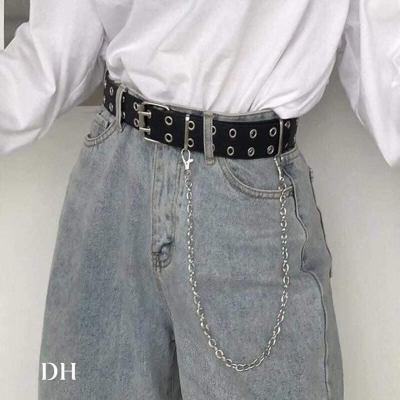 Thắt lưng Nam nữ Unisex nhiều lỗ tròn - Dây nịt lỗ tròn2 hàng không kèm Chain xích,TONGKHOQUANAONU