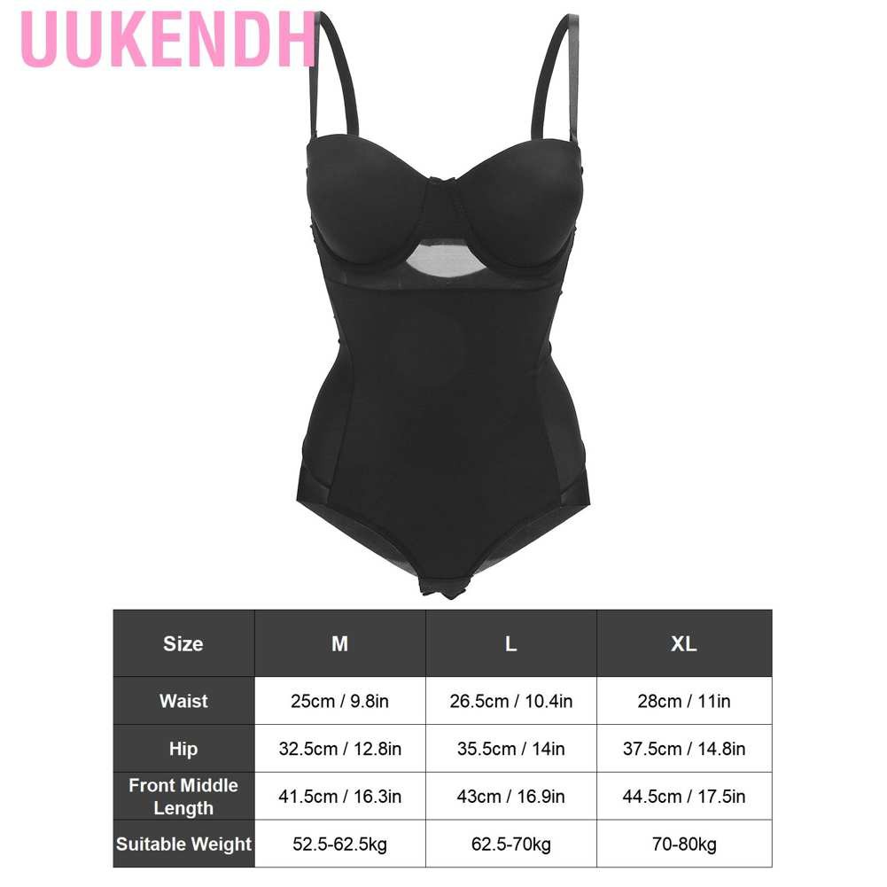 Uukendh Body Shaping Women Shapewear with Bra Slimming Adjustable Shoulder Strap Full Bodysuit (Black)