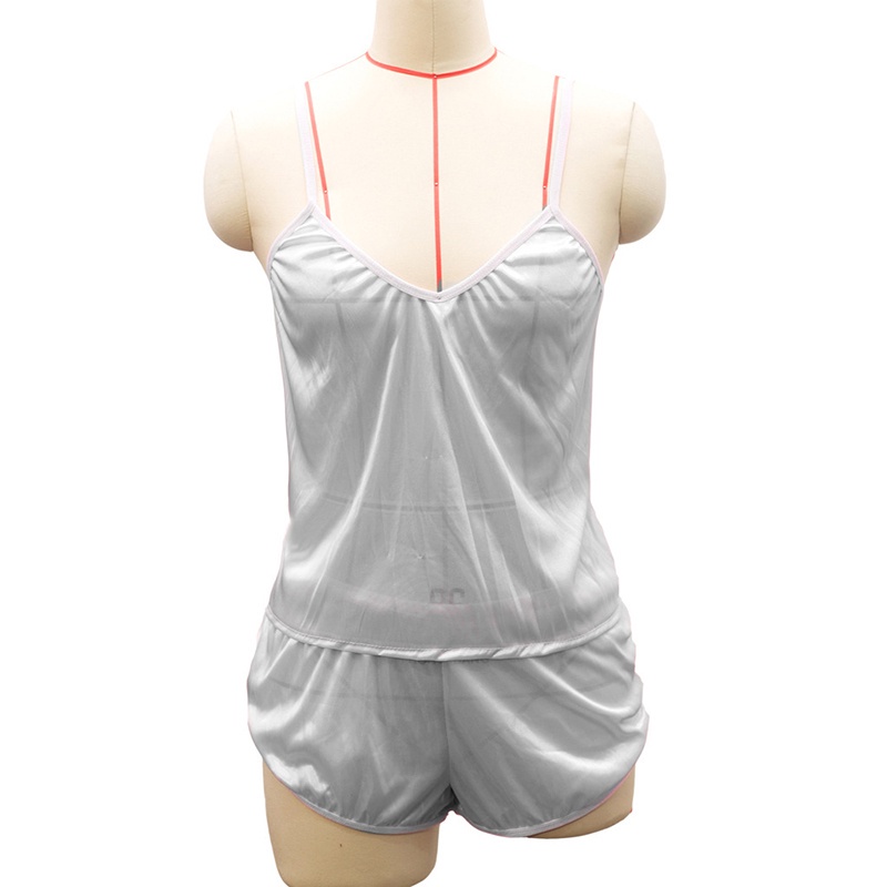 Bộ Đồ Ngủ Sát Nách Cổ Chữ V Bằng Vải Lụa Satin Màu Trơn Gợi Cảm Dễ Thương Cho Bạn Gái