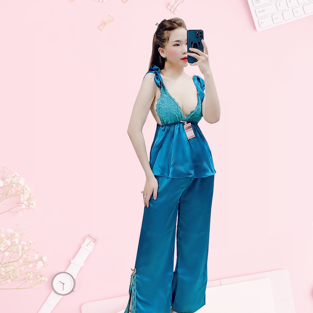 Đồ bộ nữ lụa satin freesize dưới 60kg