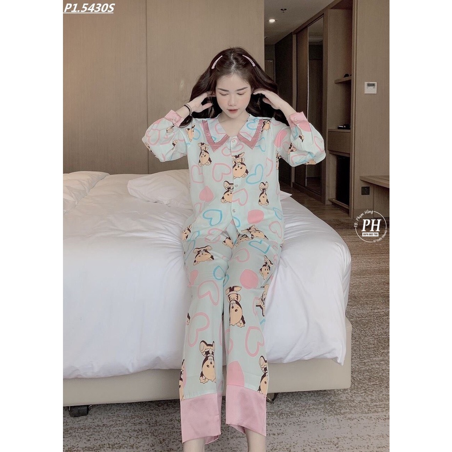 Bộ Pijama nữ dài tay hoạ tiết nhiều màu
