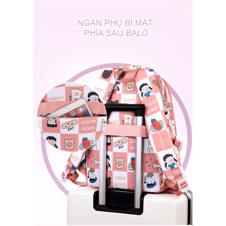 Balo nữ đi học họa tiết thời trang cá tính màu sắc nổi bật cặp học sinh cấp 2 - 3 đựng laptop 15,6inch 9509