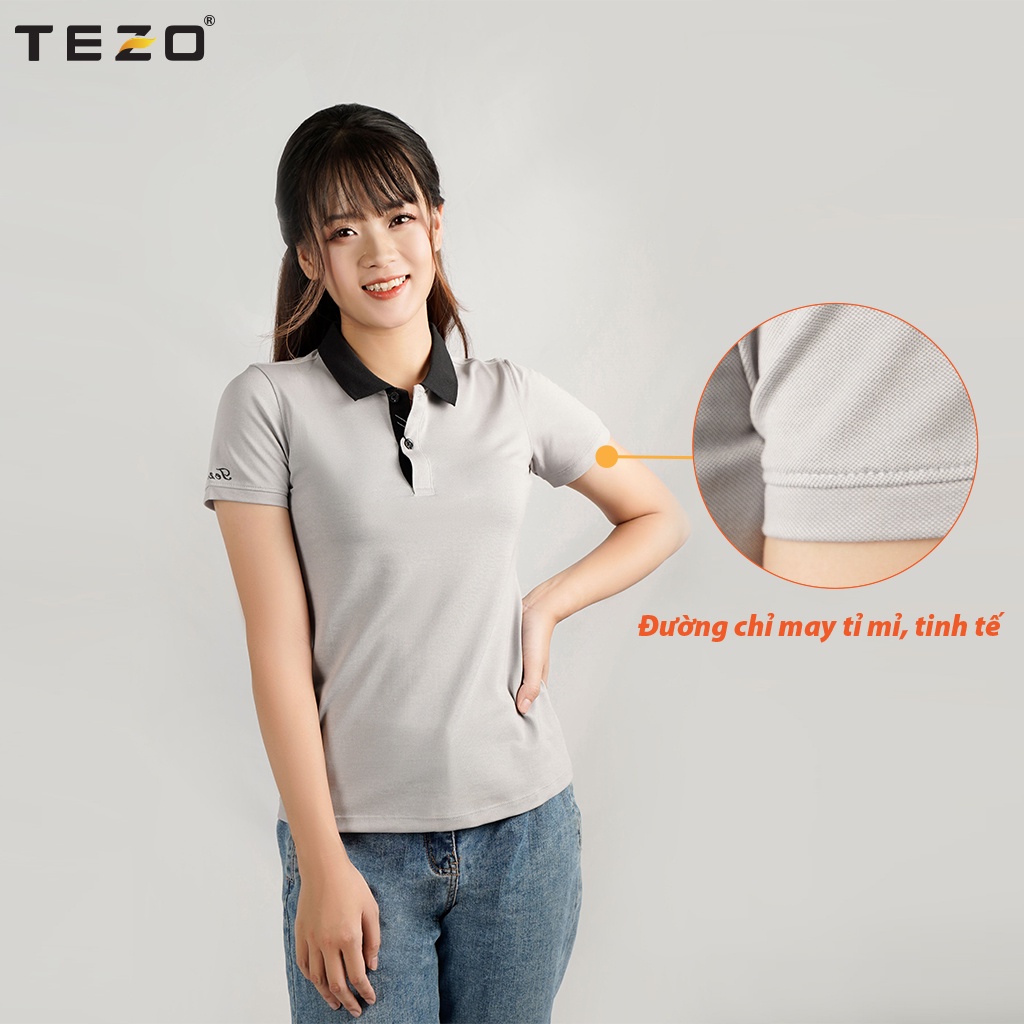 Áo thun nữ TEZO, polo ngắn tay công sở chất liệu cotton phom ôm tôn dáng 2106APCT15