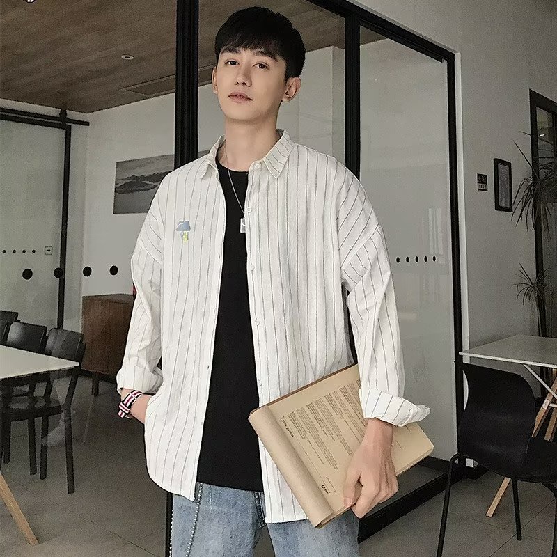 Áo Sơ Mi Tay Dài Cổ Vuông Họa Tiết Kẻ Sọc 4 Màu Sắc Thời Trang Mùa Thu Nhật Bản Cho Nam Giới Có Size M-2XL