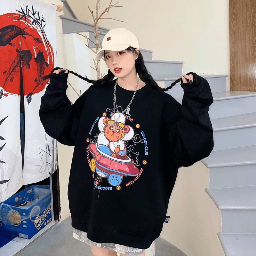 Áo Khoác Hoodie Kiểu Sweater In Chú Gấu Ngoài Hành Tinh Siêu Cute Hạt Me