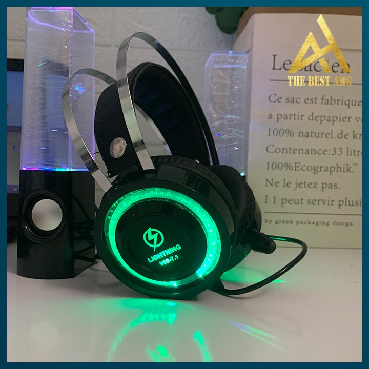Tai Nghe Máy Tính Có Mic Gaming PC Laptap Led Rgb Headphone Chụp Tai Lightning V6S Nghe Nhạc Chơi Game Có Dây