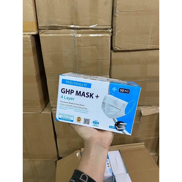 Khẩu Trang Y Tế FREESHIP Khẩu Trang 4 Lớp Kháng Khuẩn GHP MASK (hộp 50 cái Màu Trắng)
