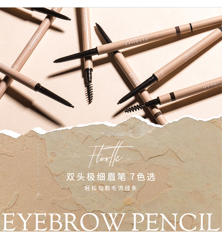 Bút chì kẻ lông mày FLORTTE thiết kế hai đầu siêu mảnh dạng xoay chống thấm nước dành cho trang điểm  Nội Địa Trung