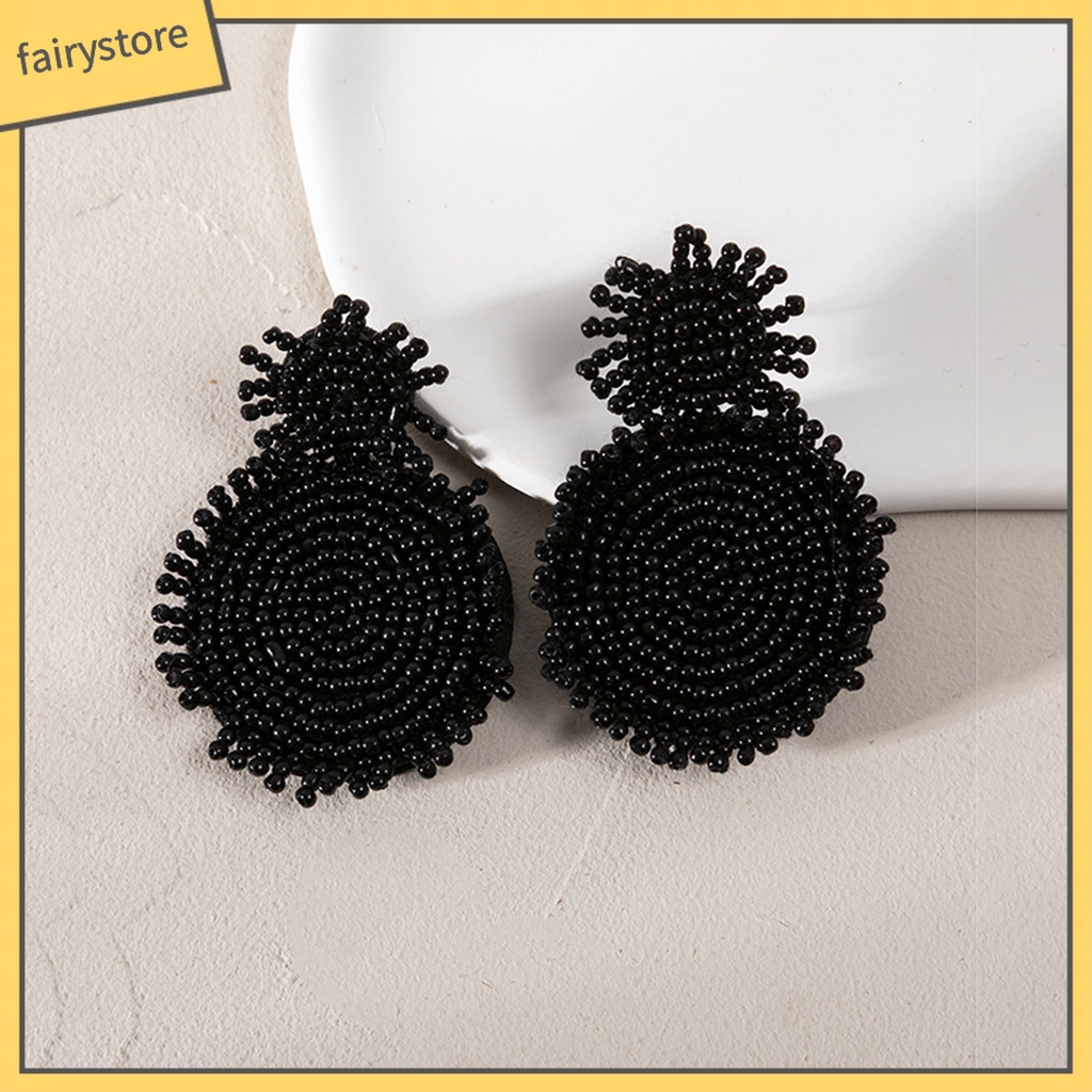 1 Đôi Bông Tai Màu Trơn Đính Hạt Hình Bông Hoa Phong Cách Bohemia Dành Cho Nữ