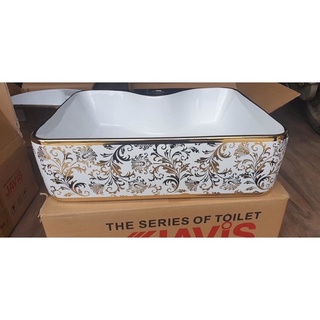 [ Lavabo Đặt Bàn Vuông Hoa Văn Vàng ] - Cao Cấp Giá Rẻ