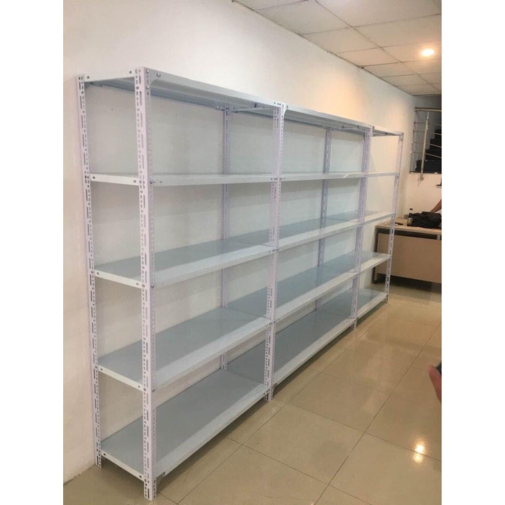 Kệ sắt v lỗ lắp ghép 5 tầng: Dài 1m2 x rộng 40cm x cao 2m x 5 tầng