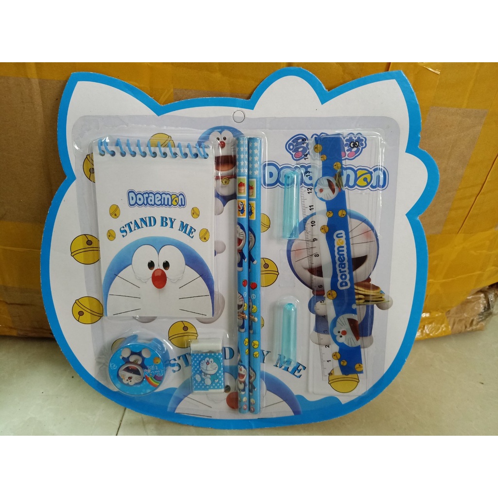 🌸Bộ Bút chì, thước kẻ, gọt bút, tẩy chì,sổ ghi chú xinh xắn hình dáng người nhện doremon mickey elsa cho bé