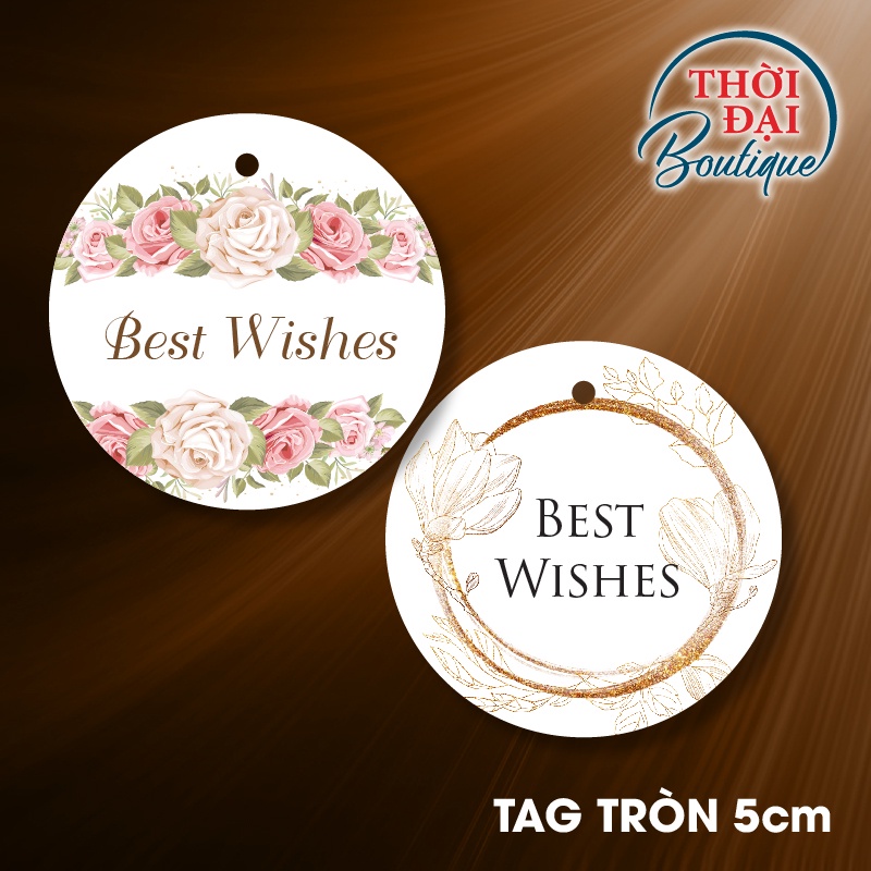 100c - Tag treo giấy Best Wishes cành hoa