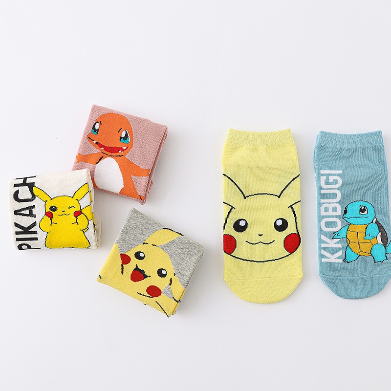 5 Pairs Lovely Anime Pokemon Pikachu Socks Pocket Monsters Cotton Cartoon Women Ankle Socks