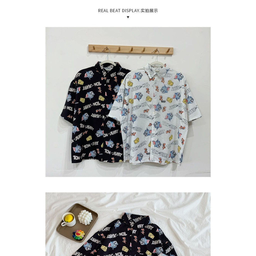 áo sơ mi nữ unisex in hoạt tiết hoạt hình tom and jerry