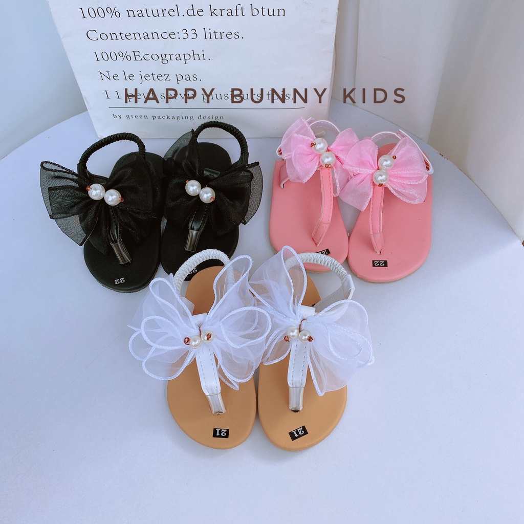 Sẵn Dép Sandal Xỏ Ngón/Quai Ngang Đính Kèm Nơ Ruy Băng Cho Bé Gái K125
