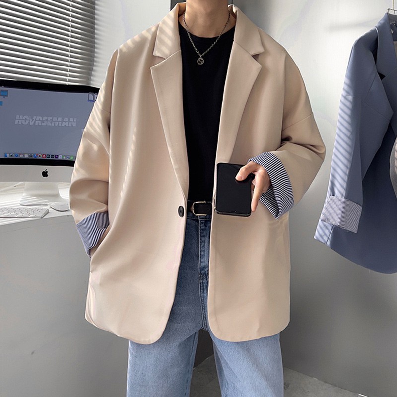 2021 spring new casual small suit jacket male Korean version of the trendy handsome jacket ins Hong Kong style loose suit