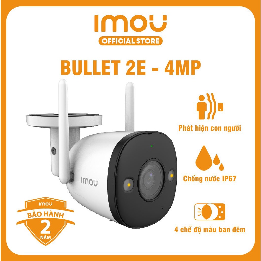 Camera Wifi Imou Bullet 2E (4MP) I 4 chế độ màu ban đêm I Chống nước IP67 I Phát hiện con người I Bảo hành 2 năm