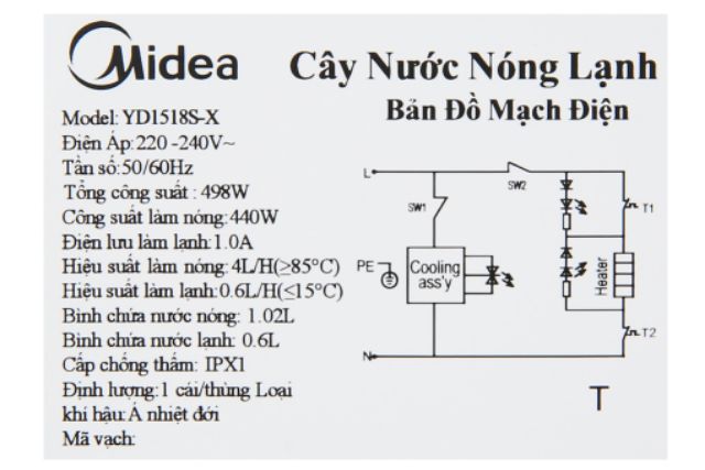 Cây nóng lạnh Midea YD1518S-X - Hàng trưng bày - Bảo hành 12 tháng