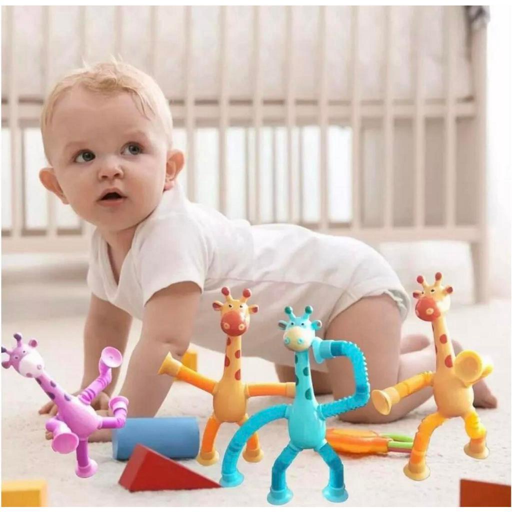 Đồ chơi ống hút hình hươu cao cổ phát sáng, đồ chơi ống lò xo hươu cao cổ