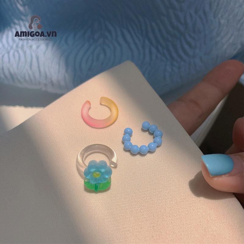 ✨✨Bộ 3 khuyên tai kẹp vành tai màu bạc phong cách Hàn Quốc cổ điển trẻ trung dành cho bạn nữ