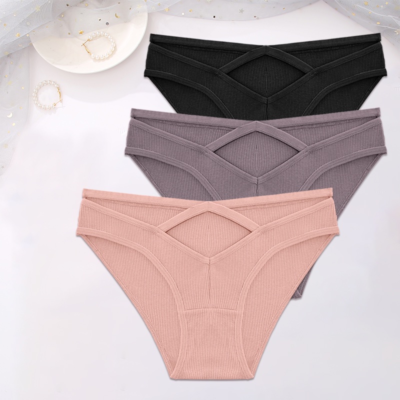 Cute Byte Bộ 3 Quần Lót Cotton Mềm Mại Dây Đan Chéo Gợi Cảm Dễ Thương Cho Nữ