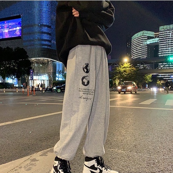 ❤️ Giá sỉ - mẫu hót ❤️ Quần Jogger in hình trái đất ống suông nam nữ unisex form rộng rút dây bo gấu vải mịn mềm mát