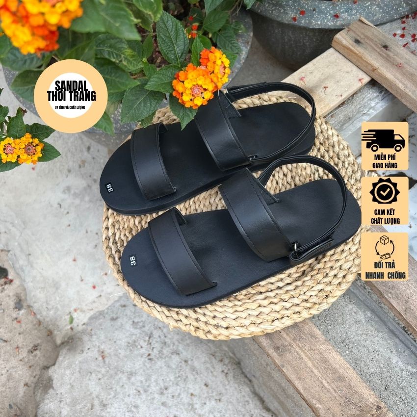 Giày sandal nữ đi học, đi làm 2 dây ngang Trắng/Đen/Mix full size 30-44 nam nữ SANDALTHOITRANG