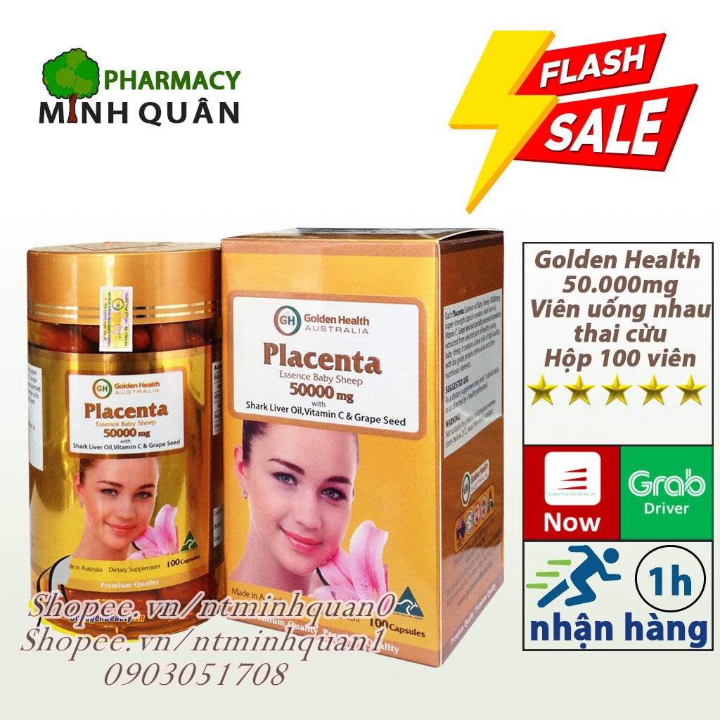 Viên uống nhau thai cừu Golden Health 50.000mg Úc⚡Chính Hãng⚡ Hộp 100 viên- Giúp trắng sáng da, mờ vết nám_MINH QUÂN