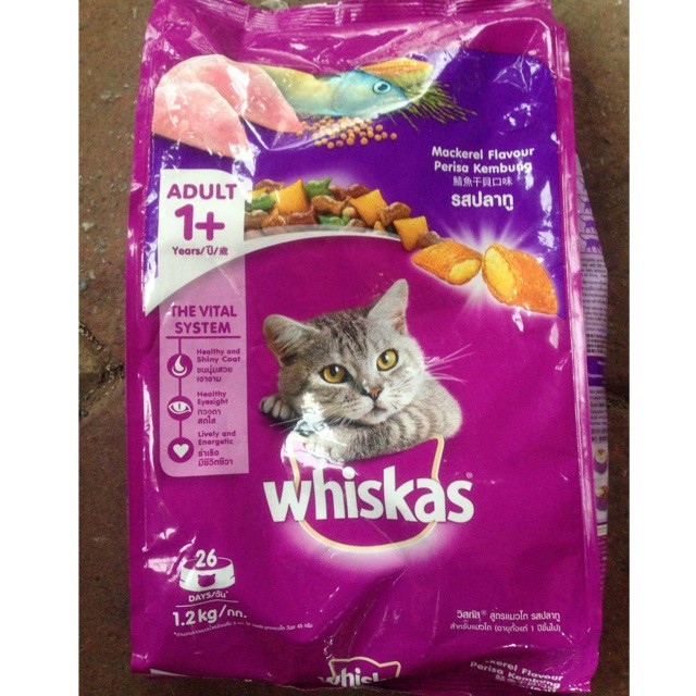 Thức Ăn Hạt Cho Mèo Lớn Whiskas Vị Cá Ngừ Và Cá Thu Túi 1.2 Kg