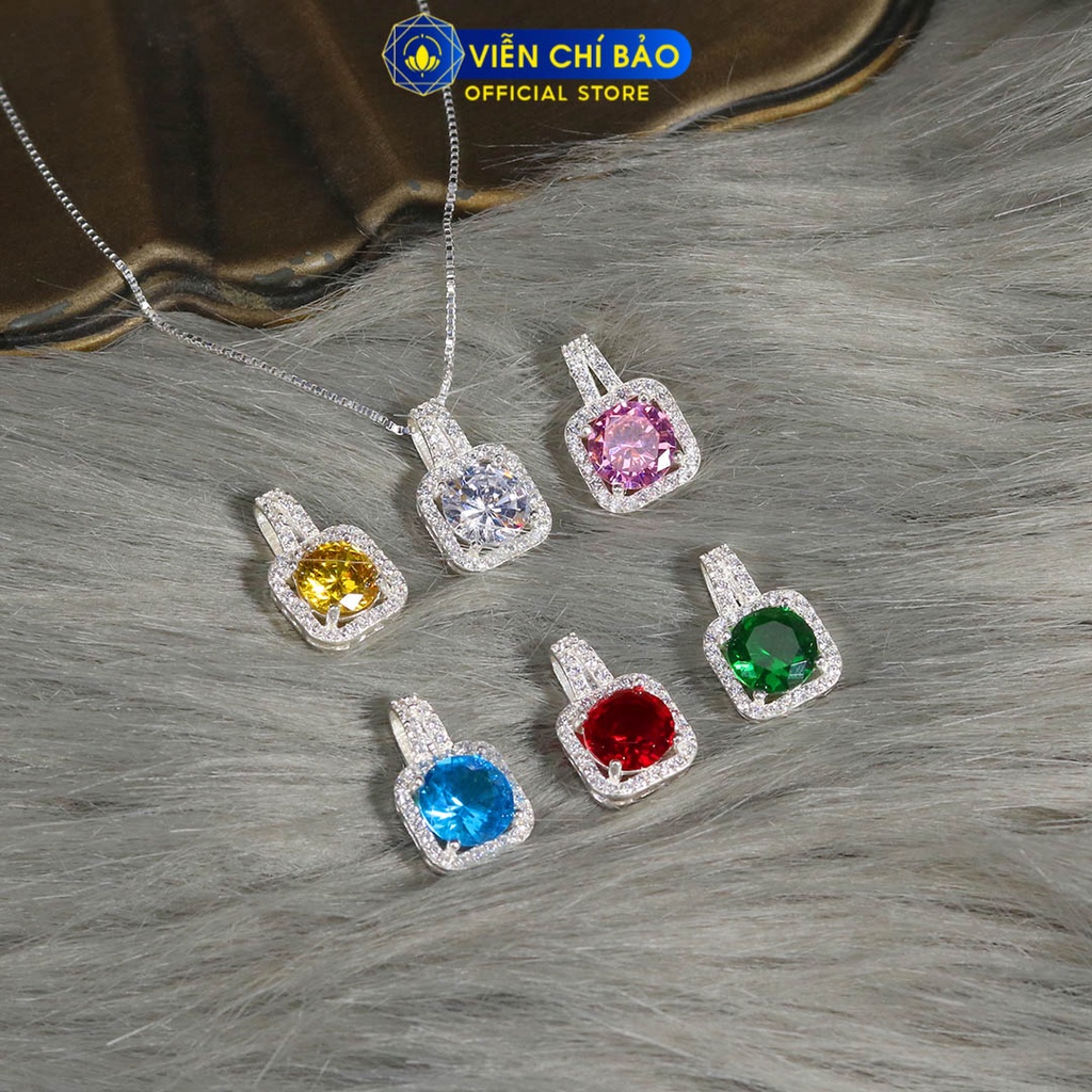Dây chuyền bạc nữ đá vuông nhiều màu chất liệu bạc 925 thời trang phụ kiện trang sức Viễn Chí Bảo D400779