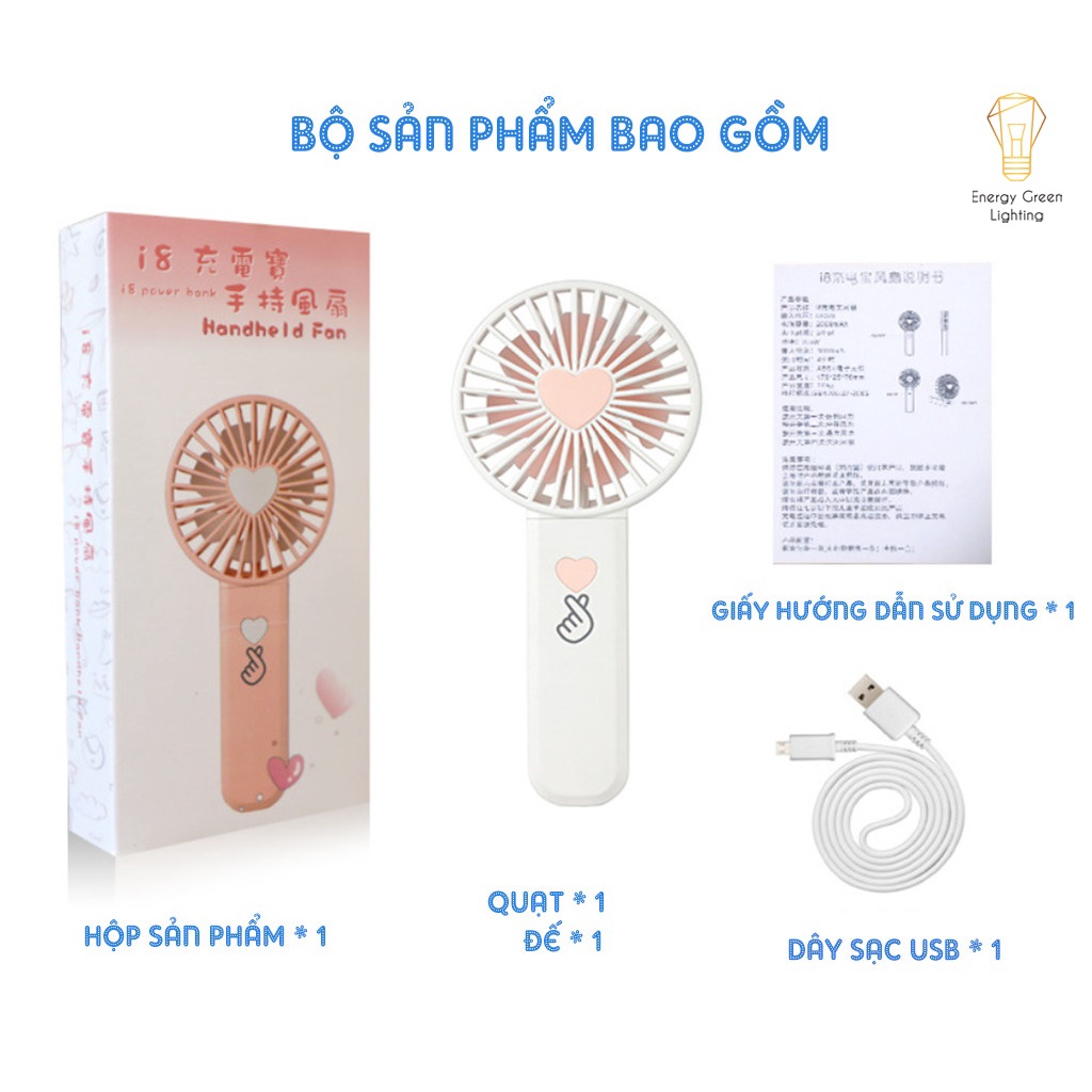 Quạt Mini Cầm Tay Energy Green Lighting Tích Điện FS-i8 - Dây Treo Tiện Lợi - 3 Tốc Độ Gió Siêu Mát