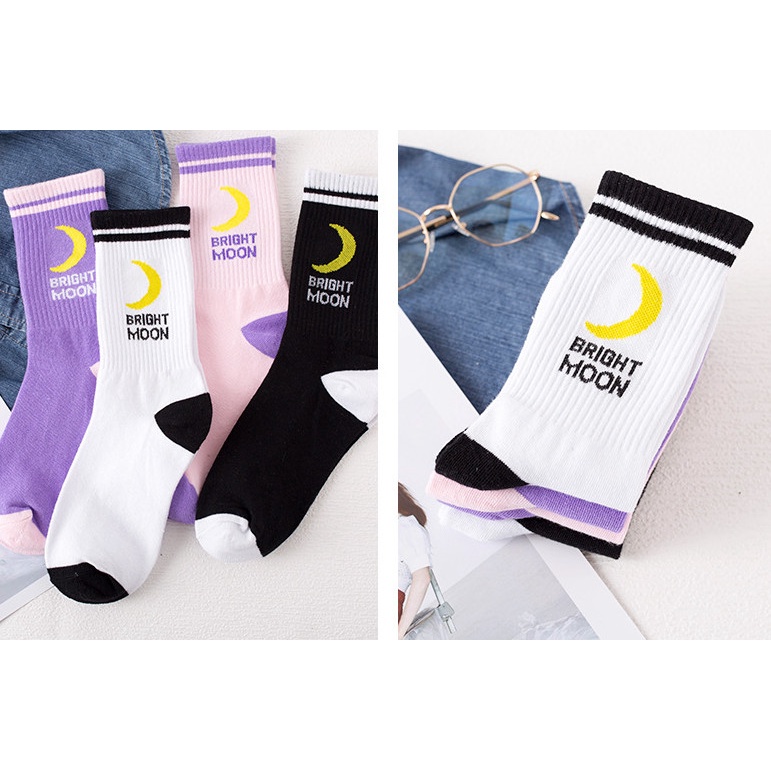 Vớ Tất cổ cao Unisex chữ BRIGHT MOON phong cách thể thao, năng động.