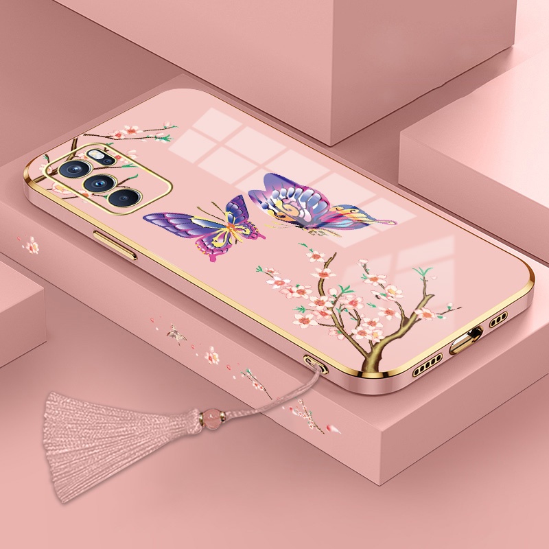 ốp lưng oppo reno 6z 5g reno 6 4g reno 6 5g Ốp Điện Thoại Silicon Họa Tiết Bươm Bướm Kèm Dây Đeo Cho oppo reno 6z 5g reno 6 4g reno 6 5g