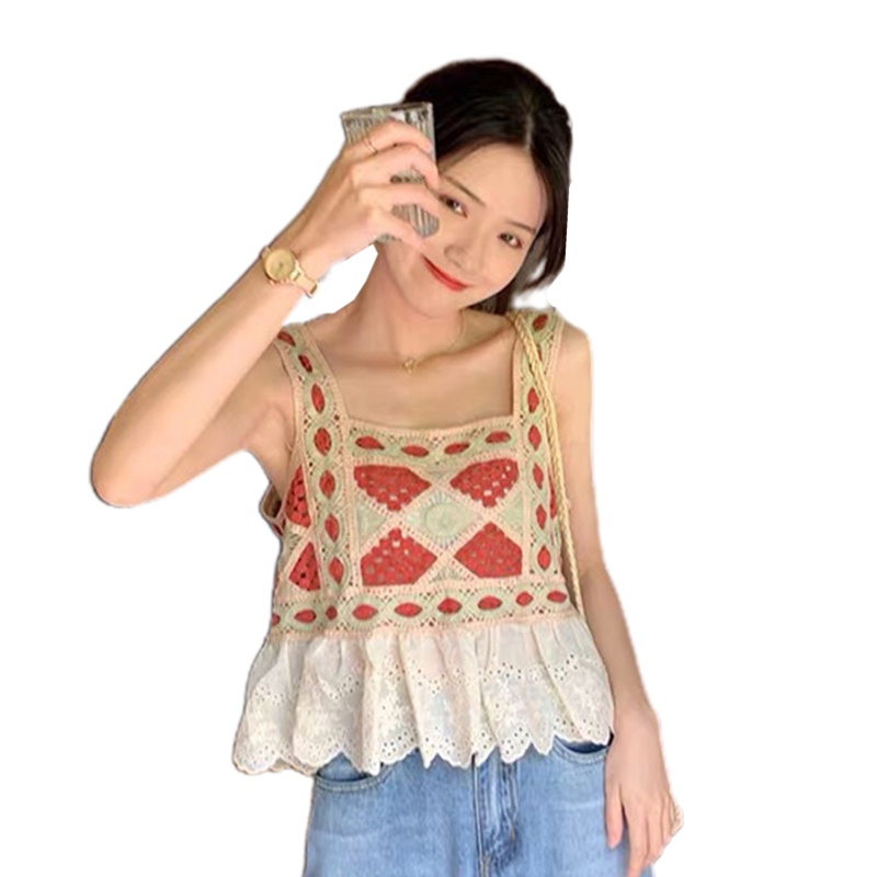 Áo Lửng Không Tay Thêu Họa Tiết Dễ Thương Phong Cách Nhật Bản Thời Trang Mùa Hè Cho Nữ